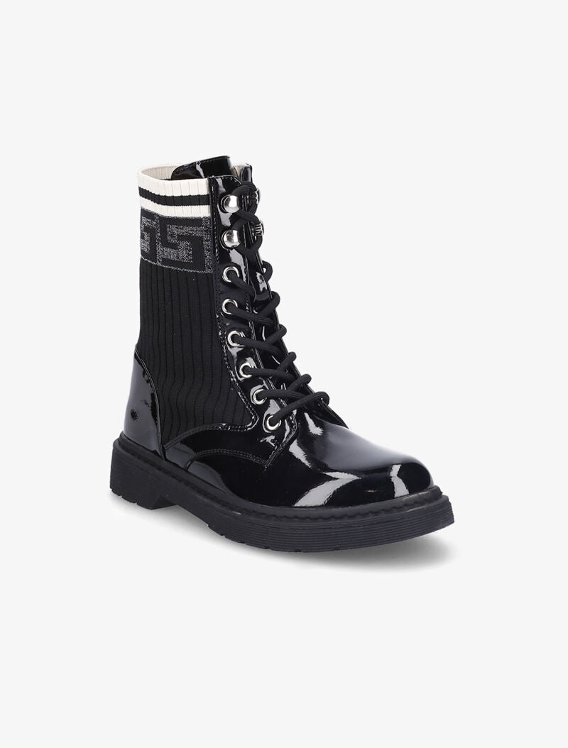 Bottines vernies et tissu côtelé à détails irisés - Noir - 3