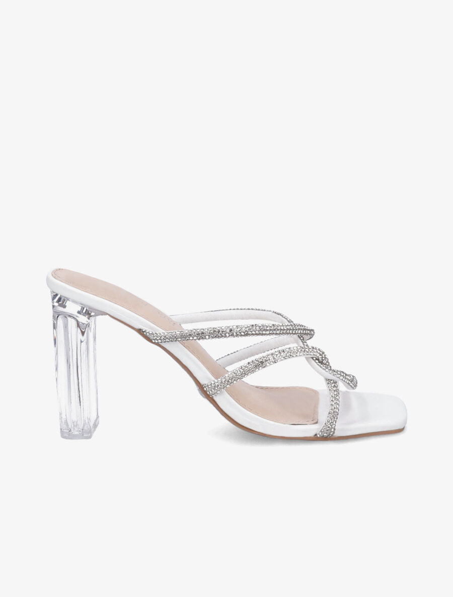 Mules à talons et brides à strass - Blanc - 1