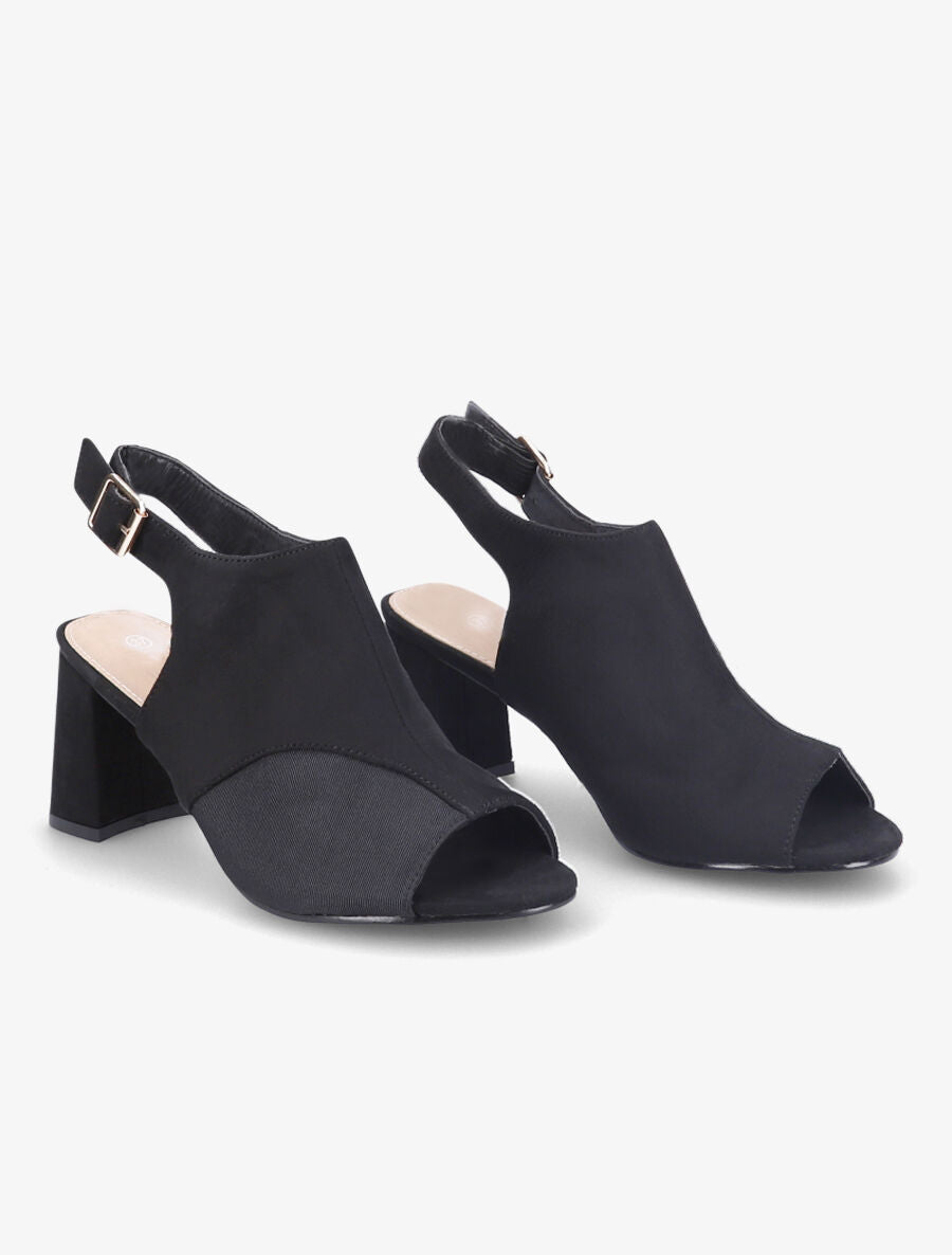 Sandales à talons et ganse bi-matière - Noir - 4