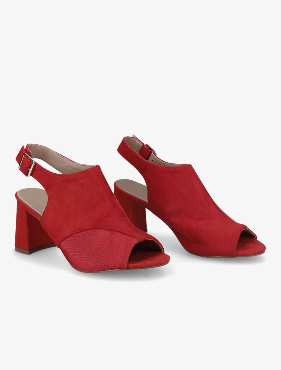 Sandales à talons et ganse bi-matière - Rouge - 4