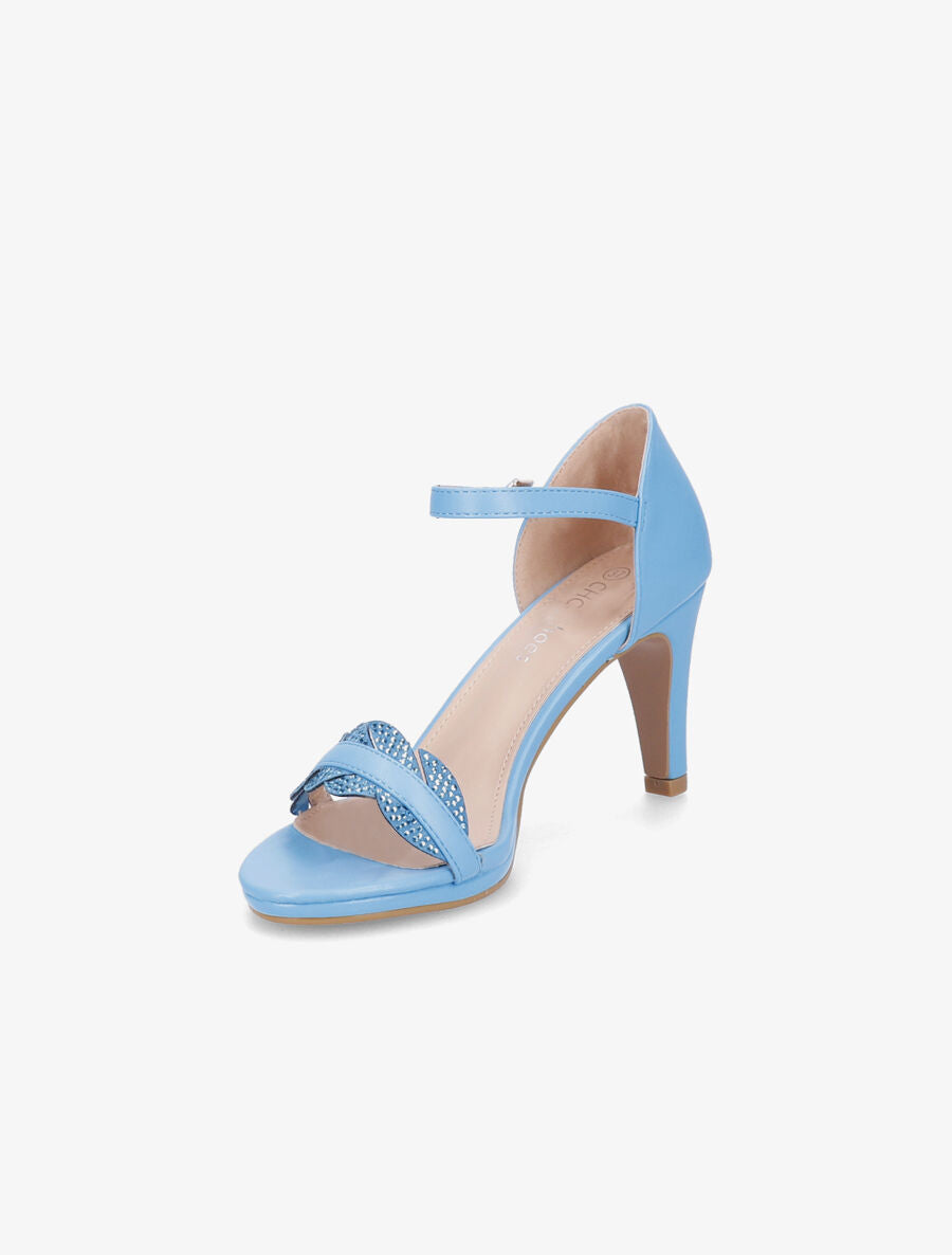 Sandales à talons et brides à strass style plume - Bleu - 3