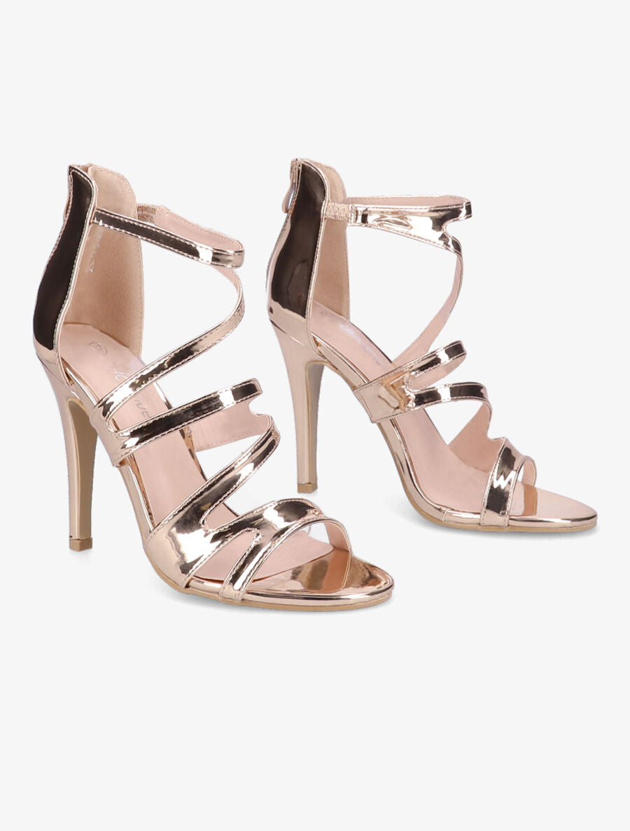 Sandales à talons en simili vernis - Rose gold - 4