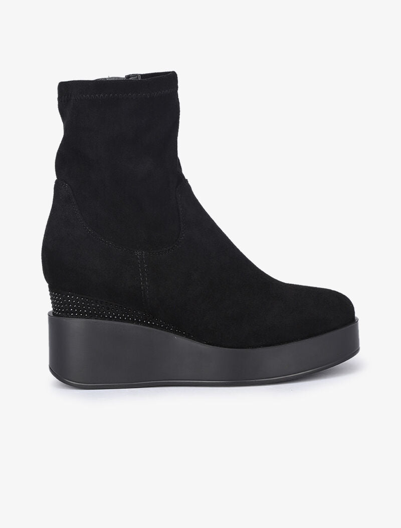 Bottines compensées et montantes en suédine - Noir - 2