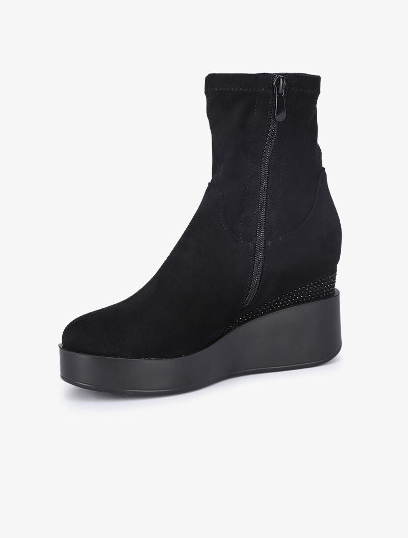 Bottines compensées et montantes en suédine - Noir - 4