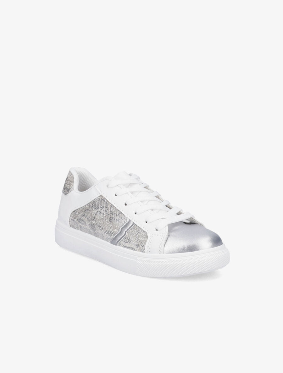 Baskets bi-matière effet python irisé - Blanc/gris - 2