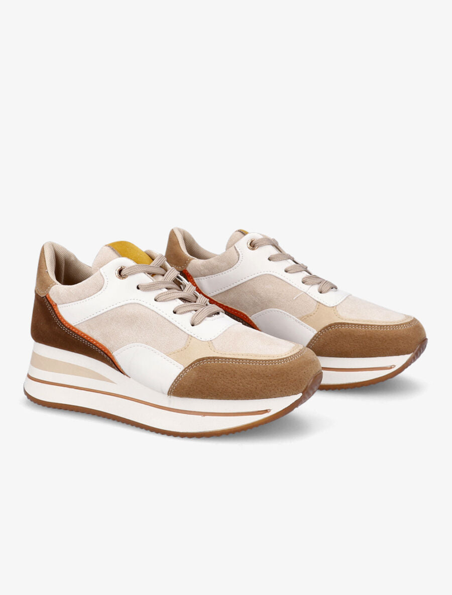 Baskets compensées en suédine - Beige - 4