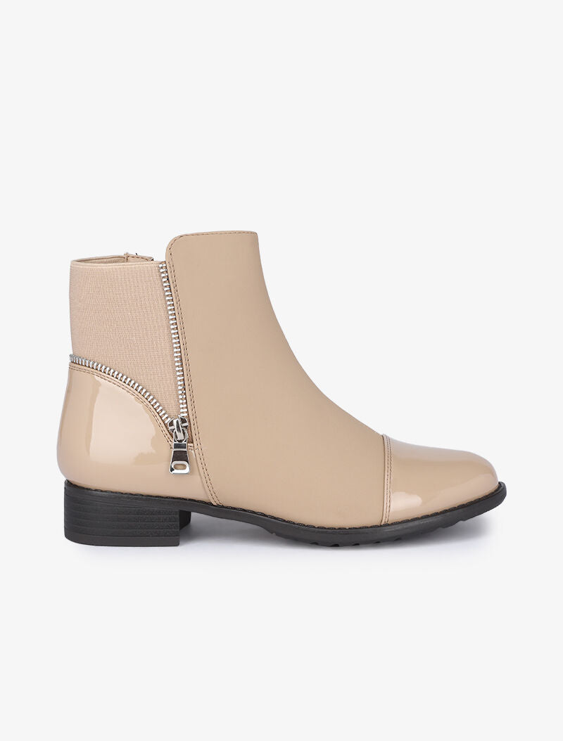 Bottines bimatière à zip stylisé - Taupe - 2