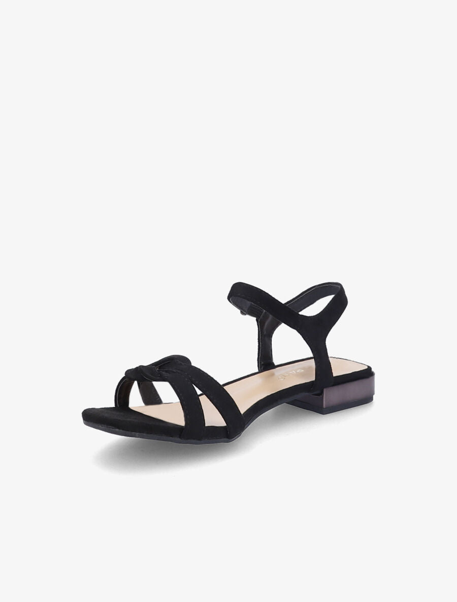 Sandales à petits talons en suédine et brides nouées - Noir - 3