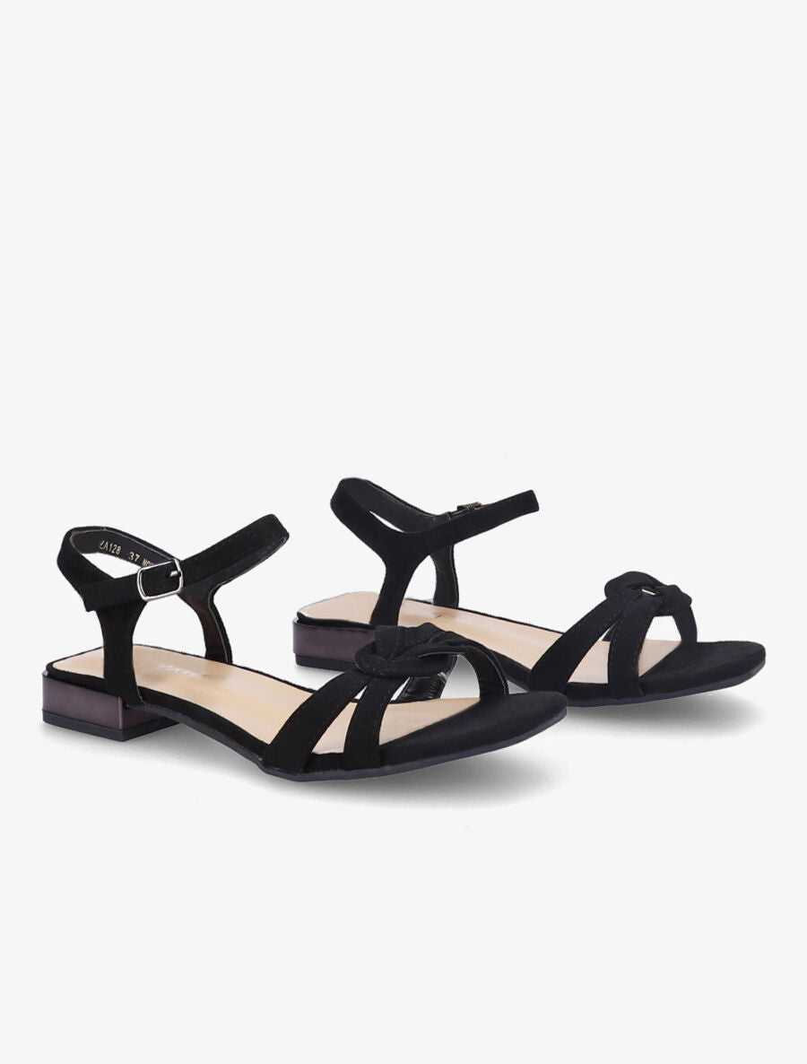 Sandales à petits talons en suédine et brides nouées - Noir - 4