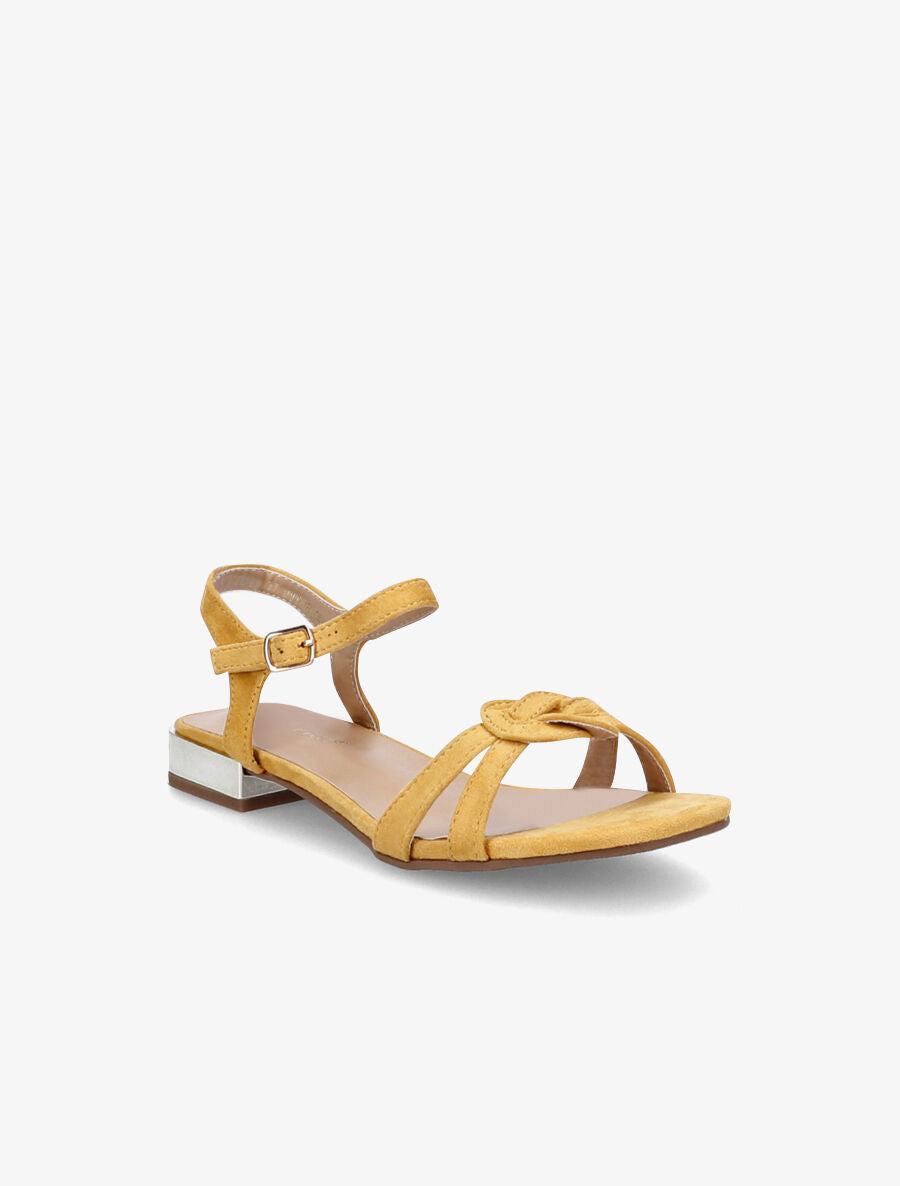 Sandales à petits talons en suédine et brides nouées - Jaune - 2