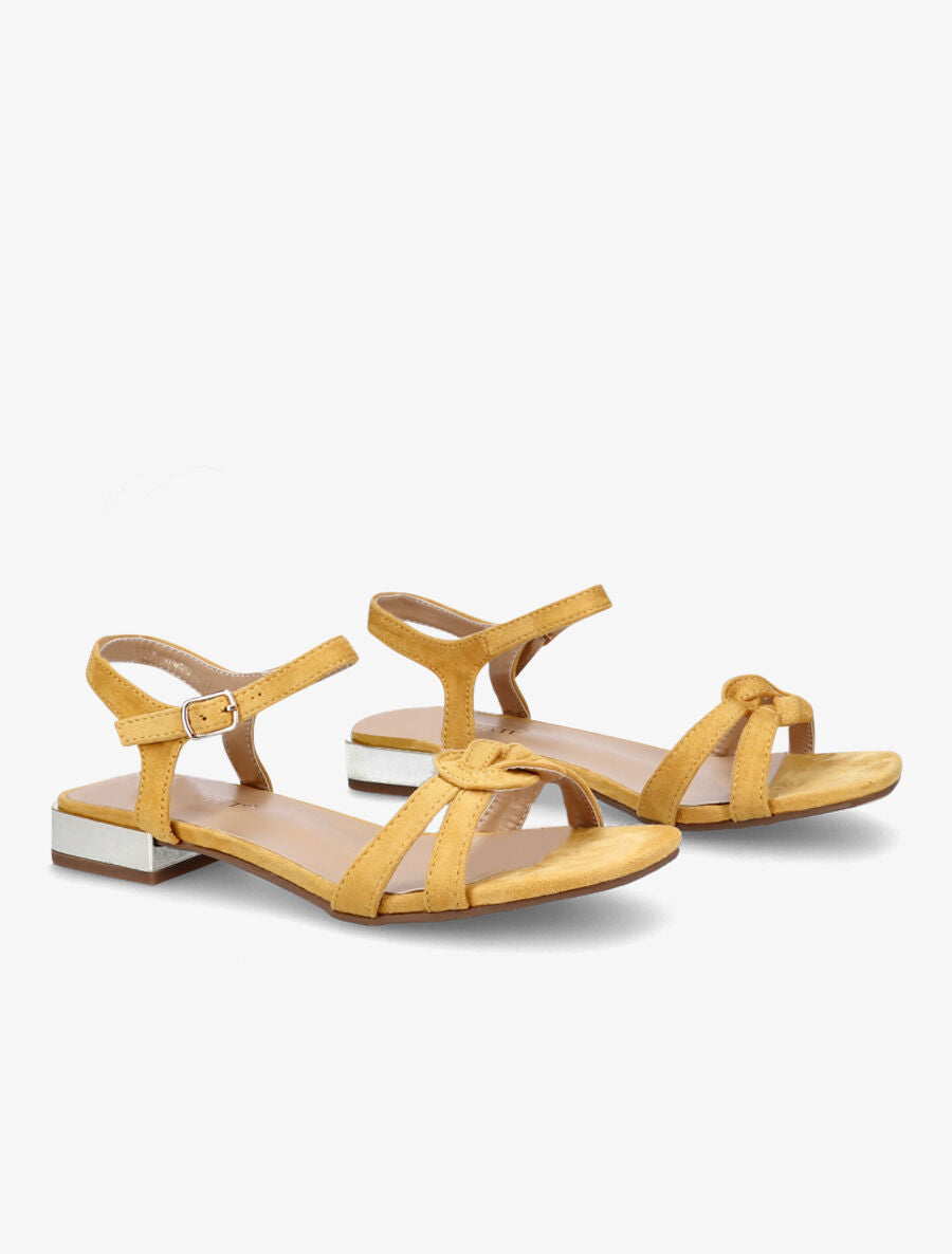 Sandales à petits talons en suédine et brides nouées - Jaune - 4