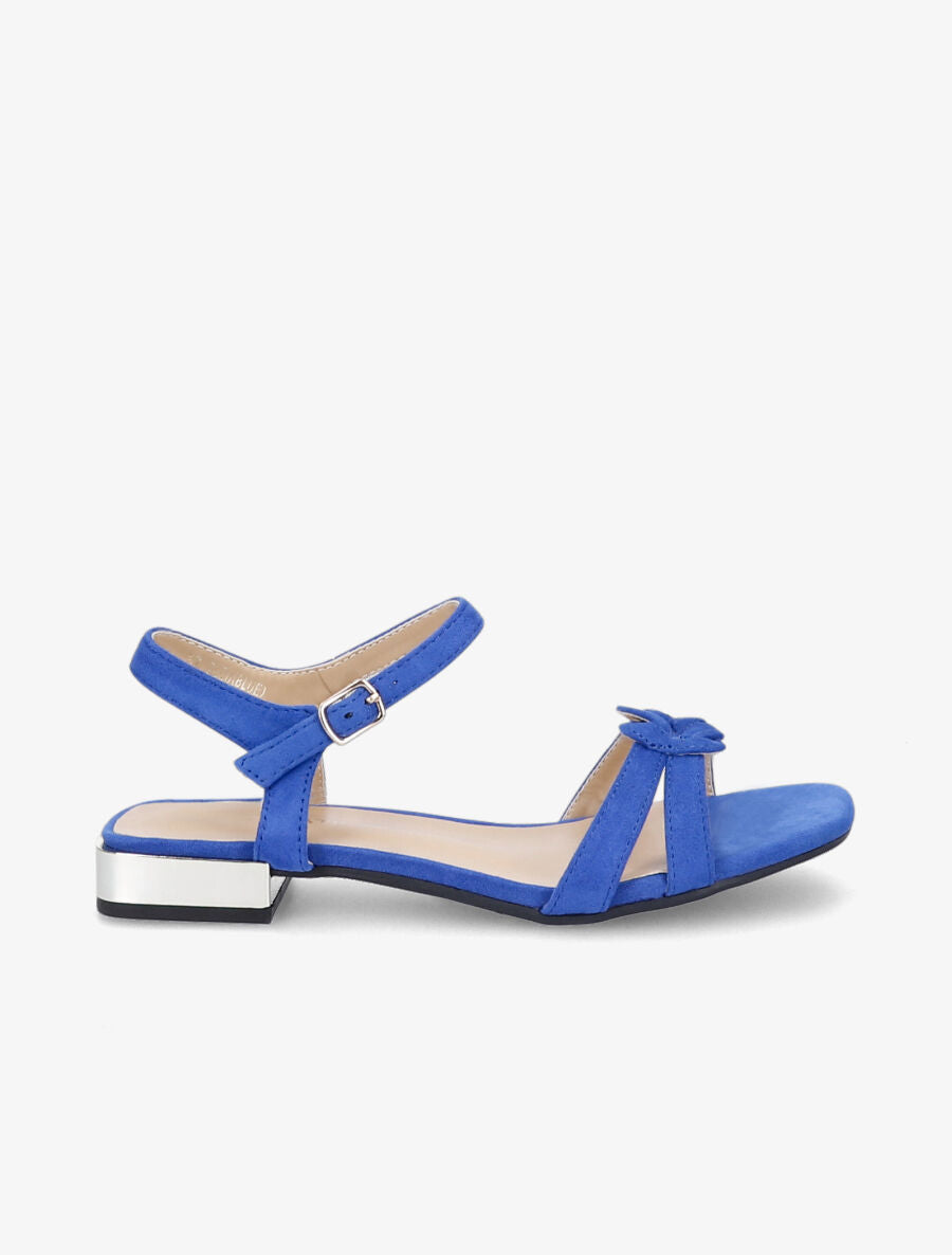 Sandales à petits talons en suédine et brides nouées - Bleu électrique - 5