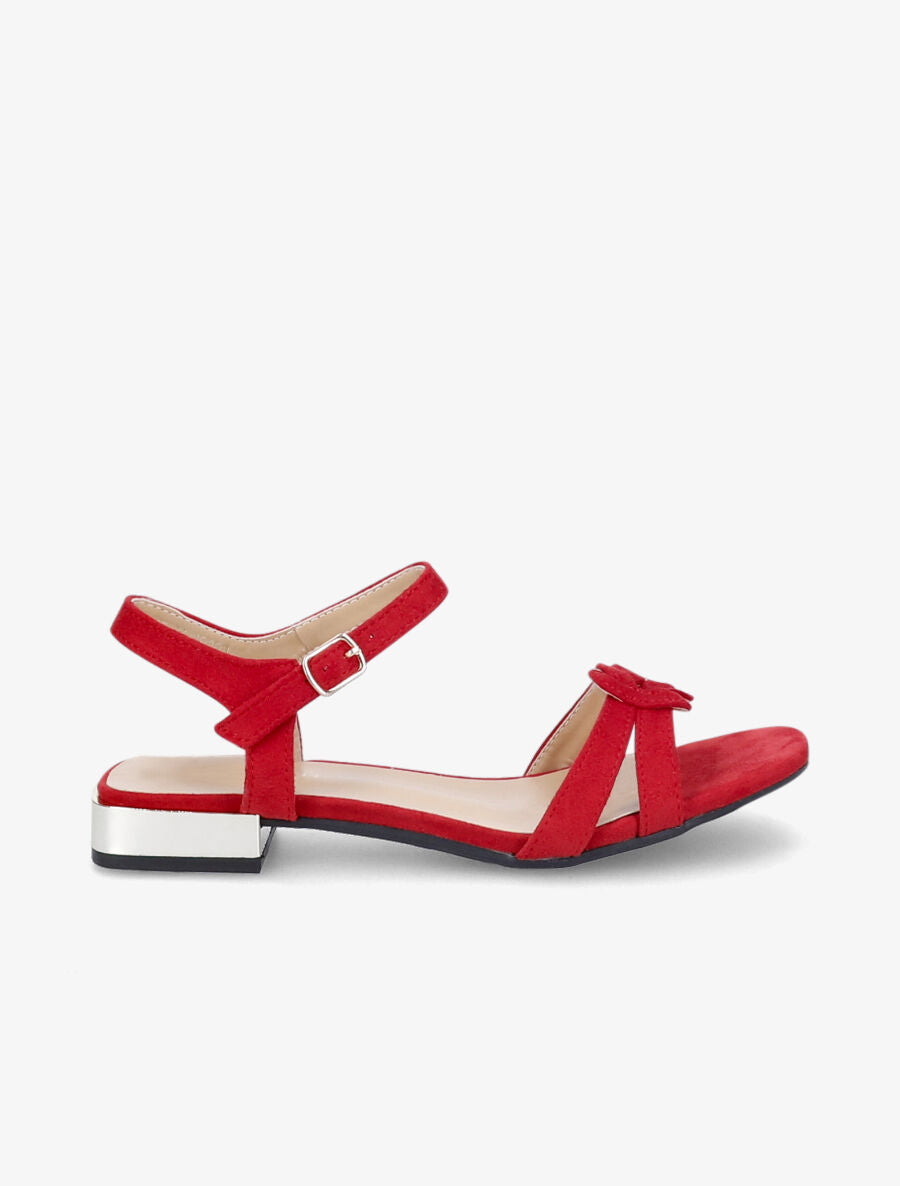 Sandales à petits talons en suédine et brides nouées - Rouge - 5