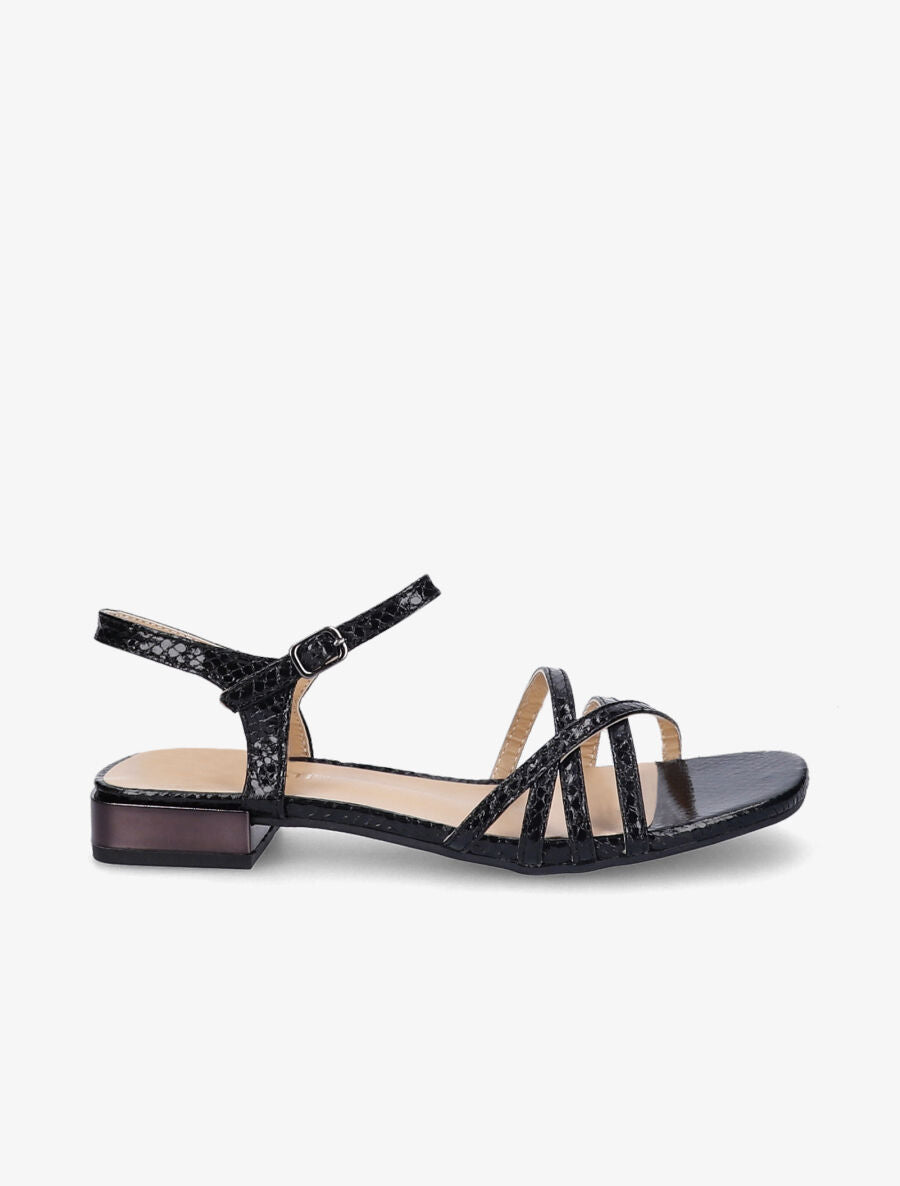 Sandales effet python et brides croisées - Noir - 5