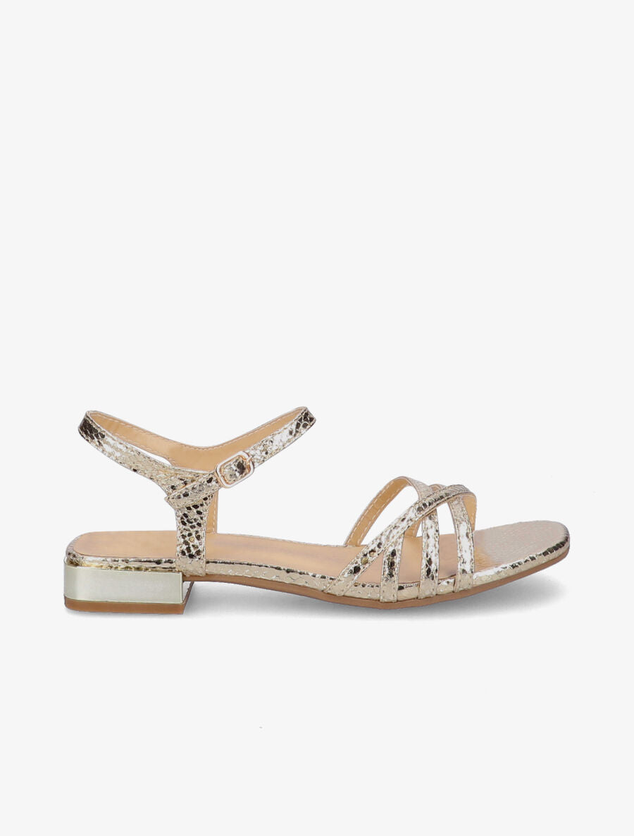 Sandales effet python et brides croisées - Or - 1