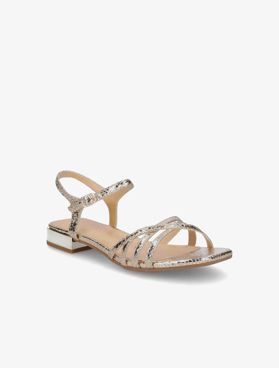 Sandales effet python et brides croisées - Or - 2
