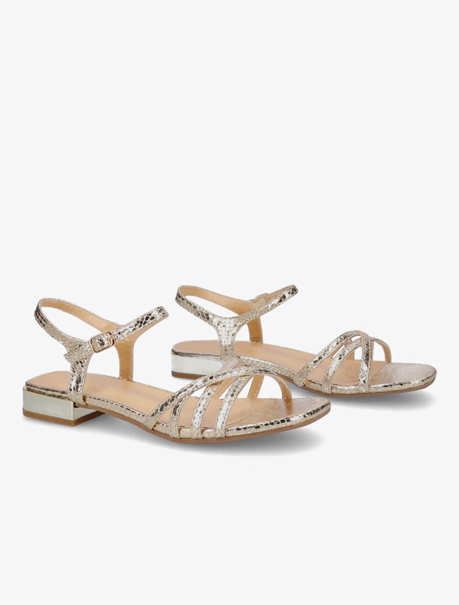 Sandales effet python et brides croisées - Or - 4