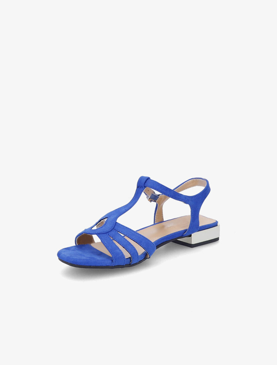 Sandales plates en suédine et brides en T stylisées - Bleu électrique - 3