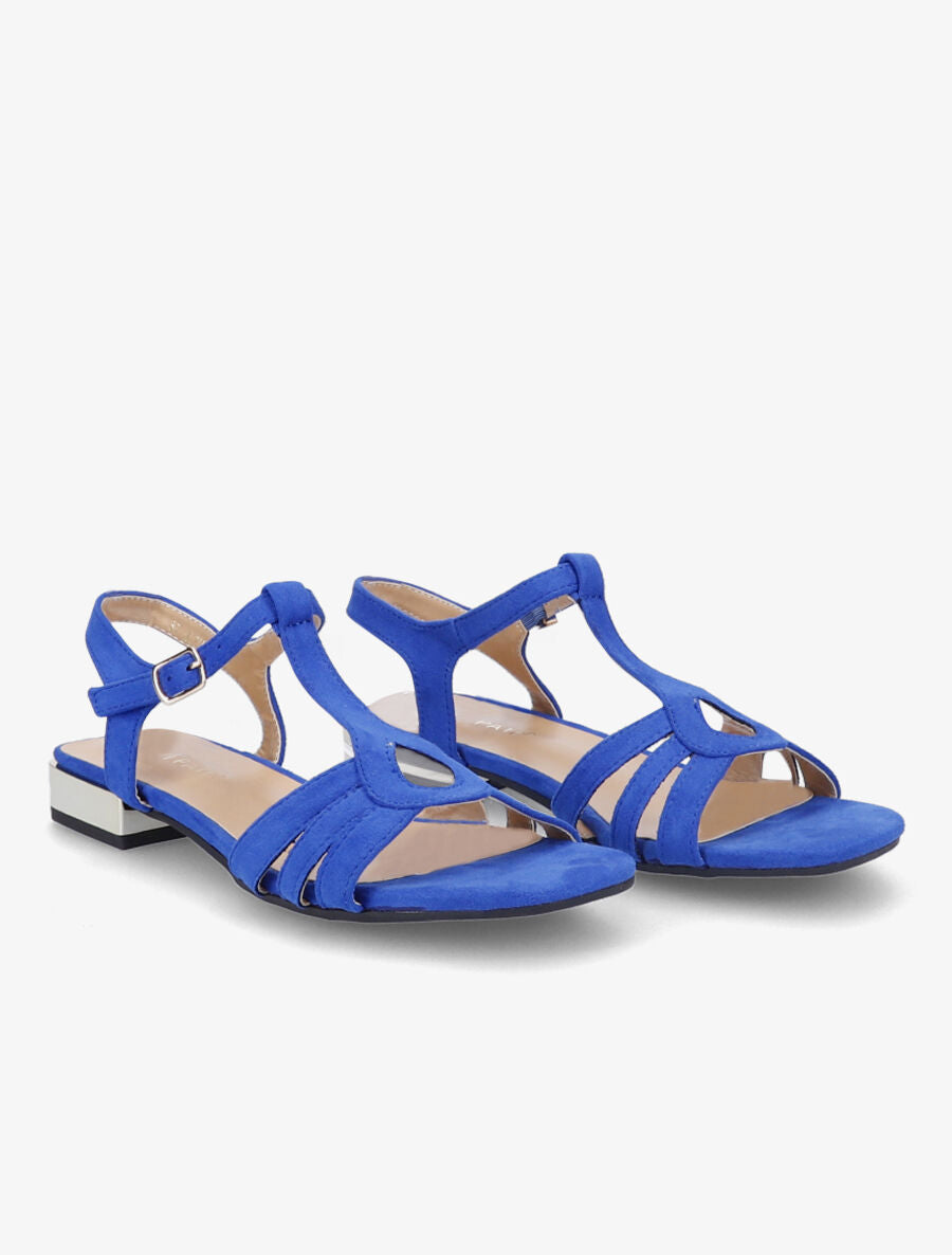 Sandales plates en suédine et brides en T stylisées - Bleu électrique - 4