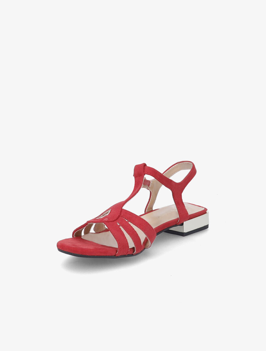 Sandales plates en suédine et brides en T stylisées - Rouge - 3