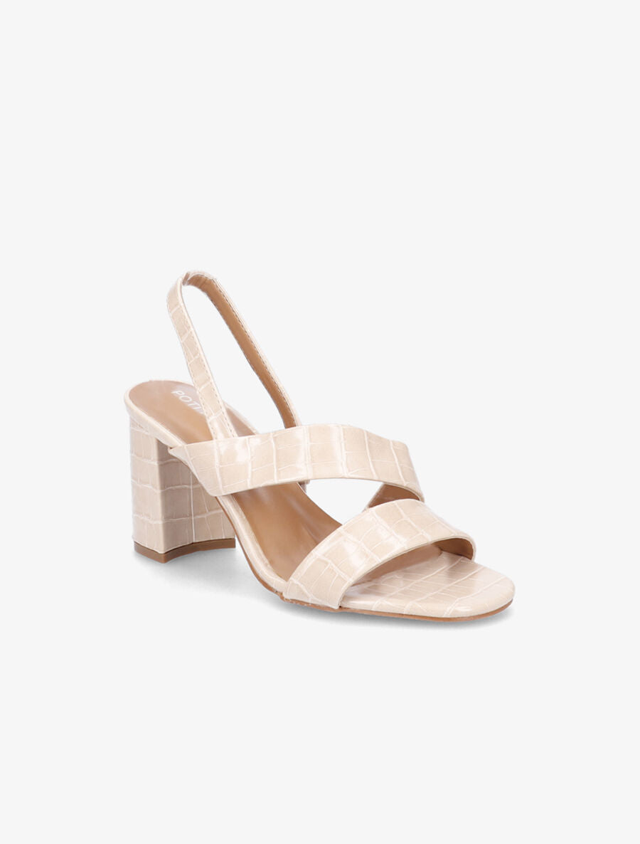 Sandales à talons épais en simili croco - Beige - 2