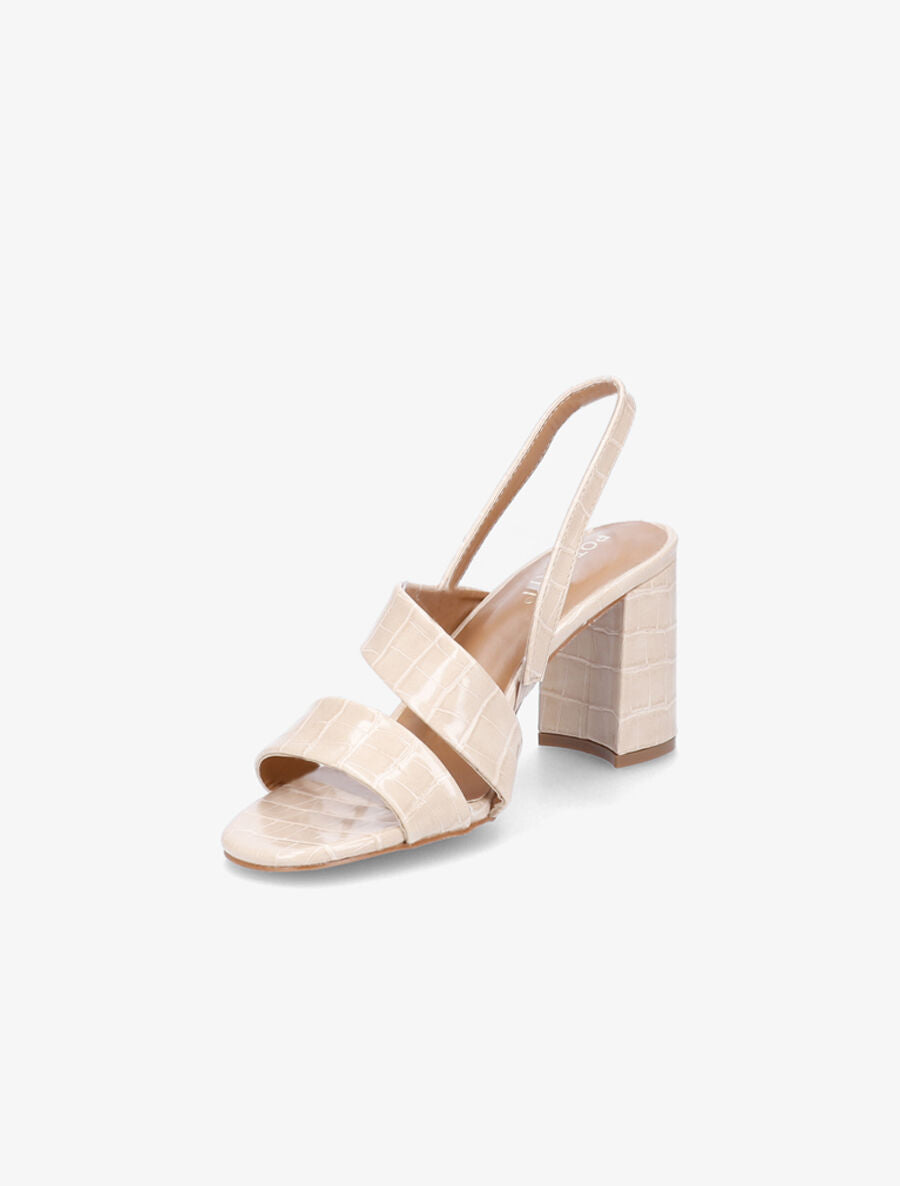 Sandales à talons épais en simili croco - Beige - 3