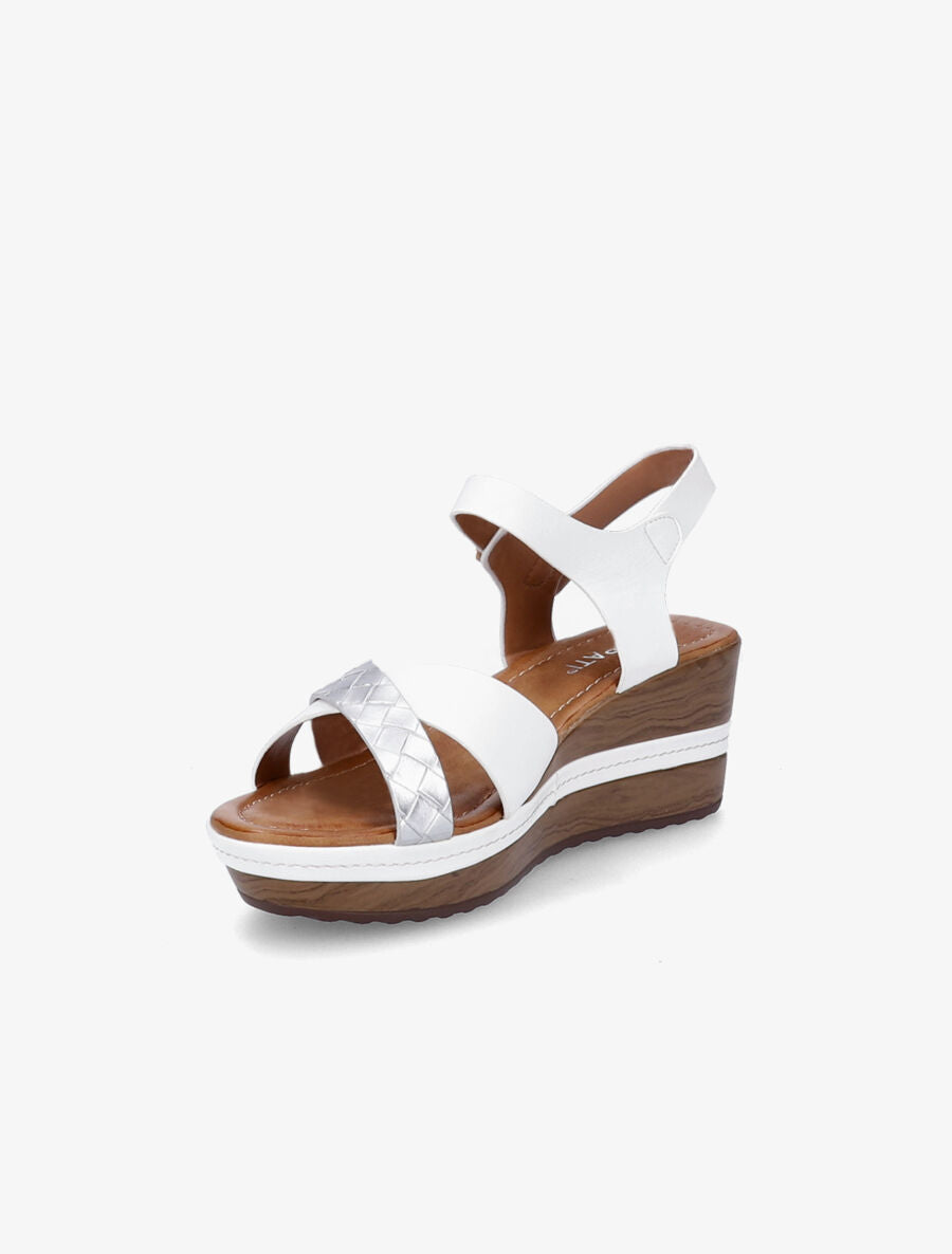 Sandales compensées à bride tressée - Blanc/argent - 3