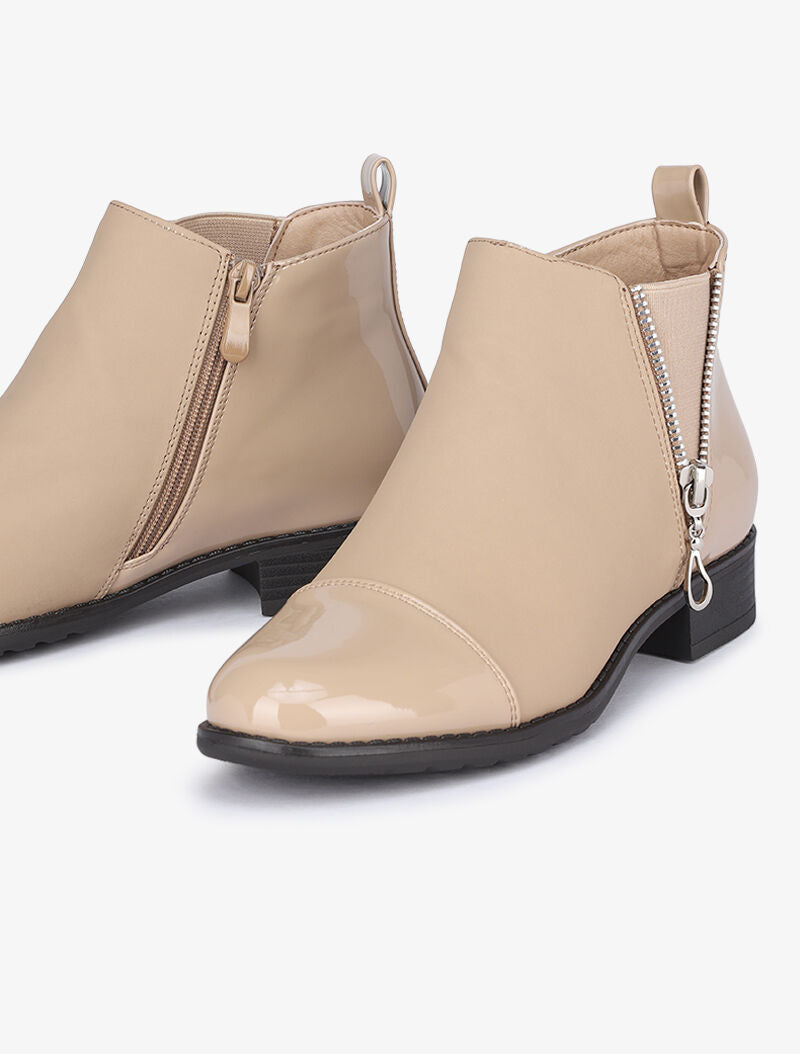 Bottines suédées et vernies à zip stylisé - Taupe - 4