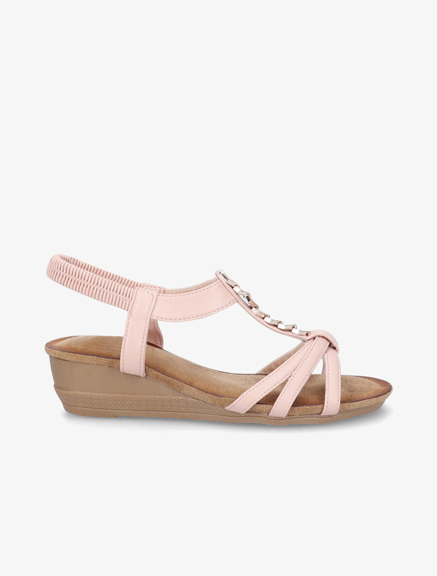 Sandales compensées à bride à ornements métalliques - Rose - 3