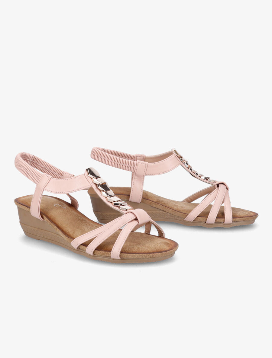 Sandales compensées à bride à ornements métalliques - Rose - 5