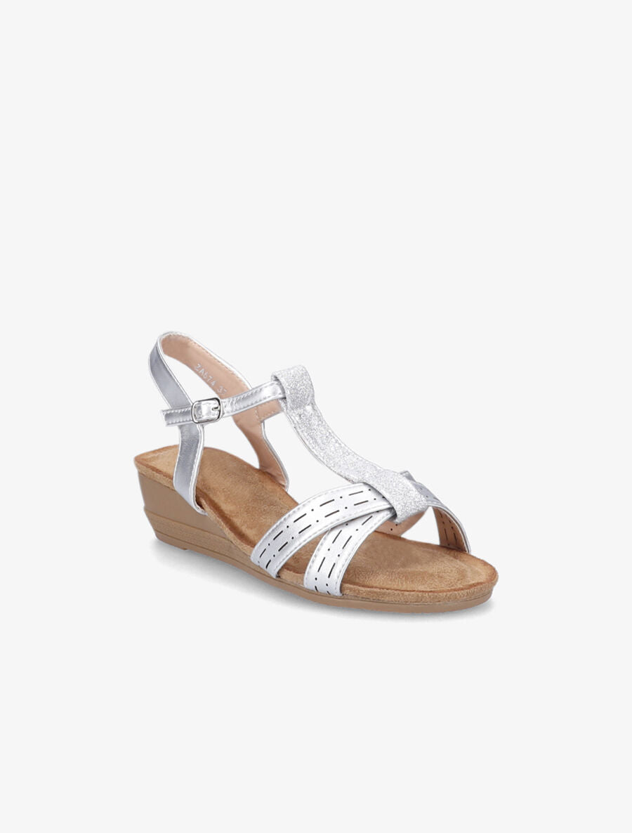 Sandales compensées et bride en T irisée - Argent - 2
