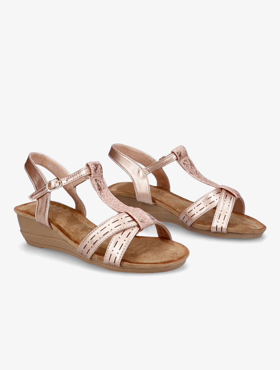 Sandales compensées et bride en T irisée - Rose gold - 4