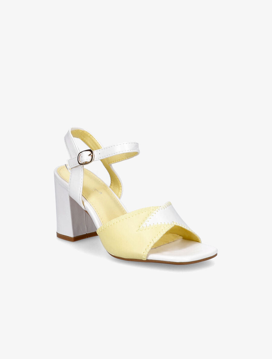 Sandales à talons et brides bicolore - Blanc/jaune - 2