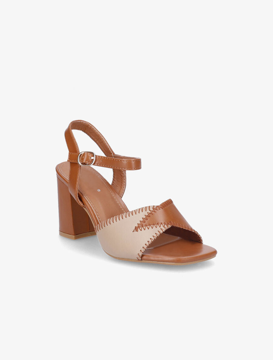 Sandales à talons et brides bicolore - Camel/beige - 2