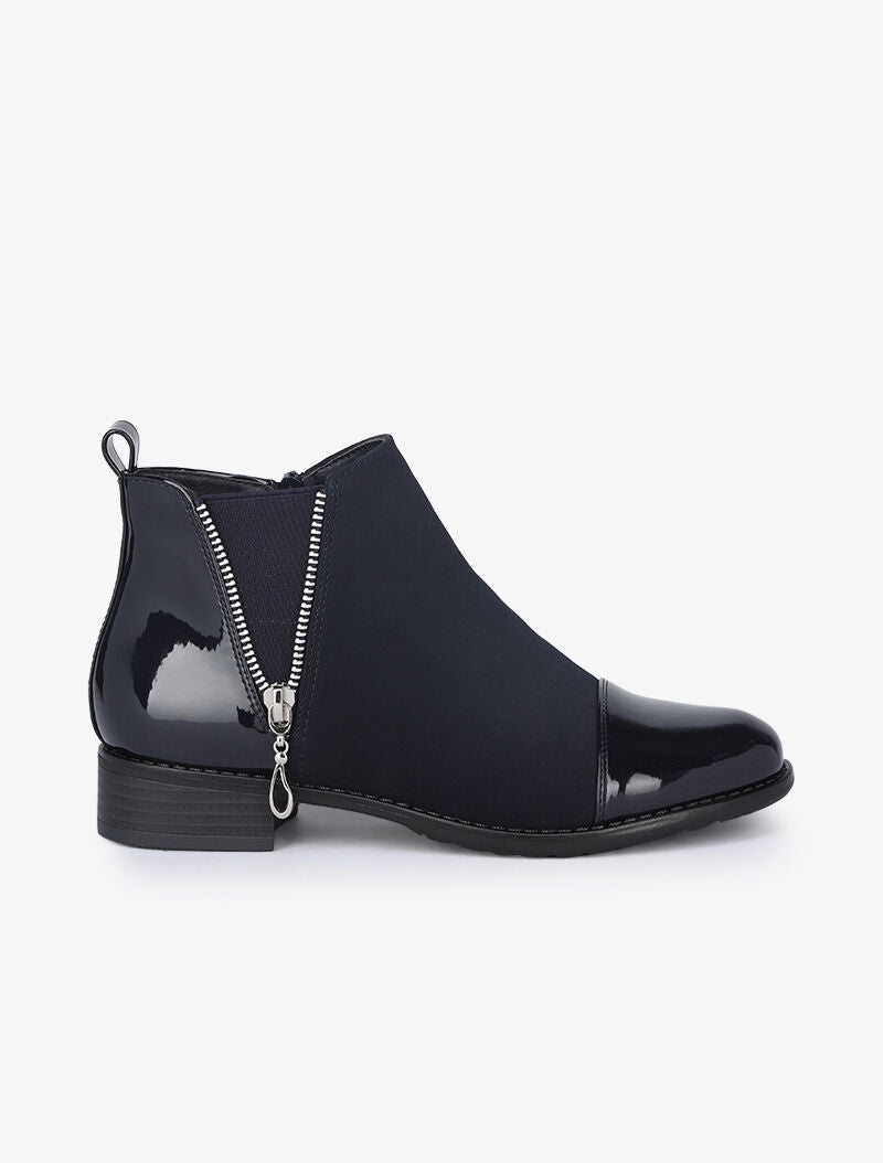 Bottines suédées et vernies à zip stylisé - Marine - 1