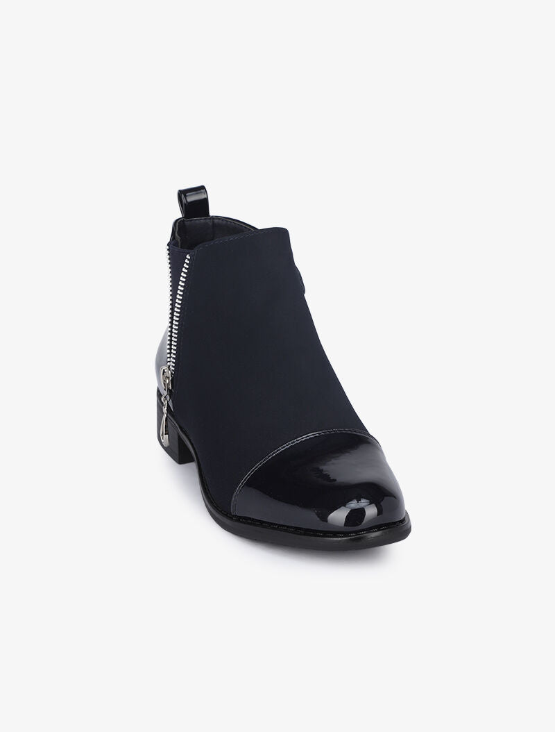 Bottines suédées et vernies à zip stylisé - Marine - 2