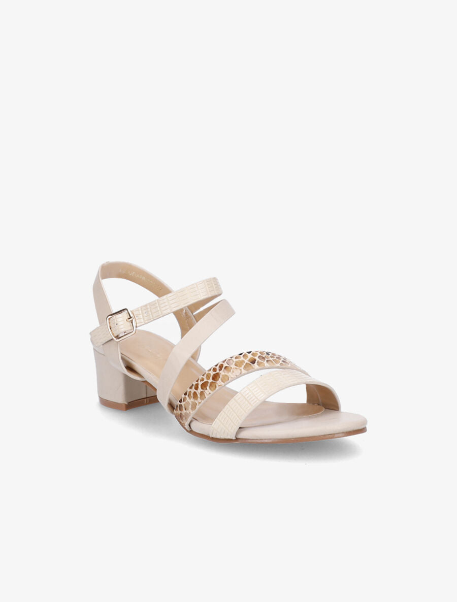 Sandales à brides effet python et croco - Beige - 2
