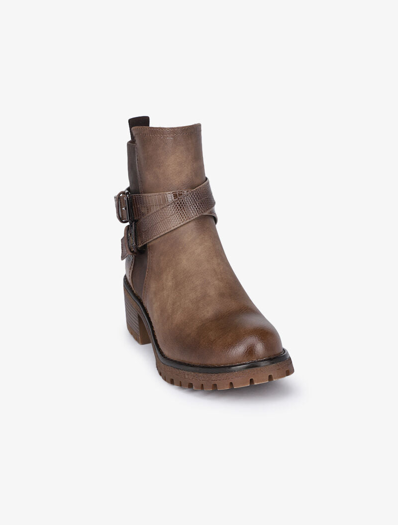 Boots bi-matière fourrées à double sangles - Taupe - 3