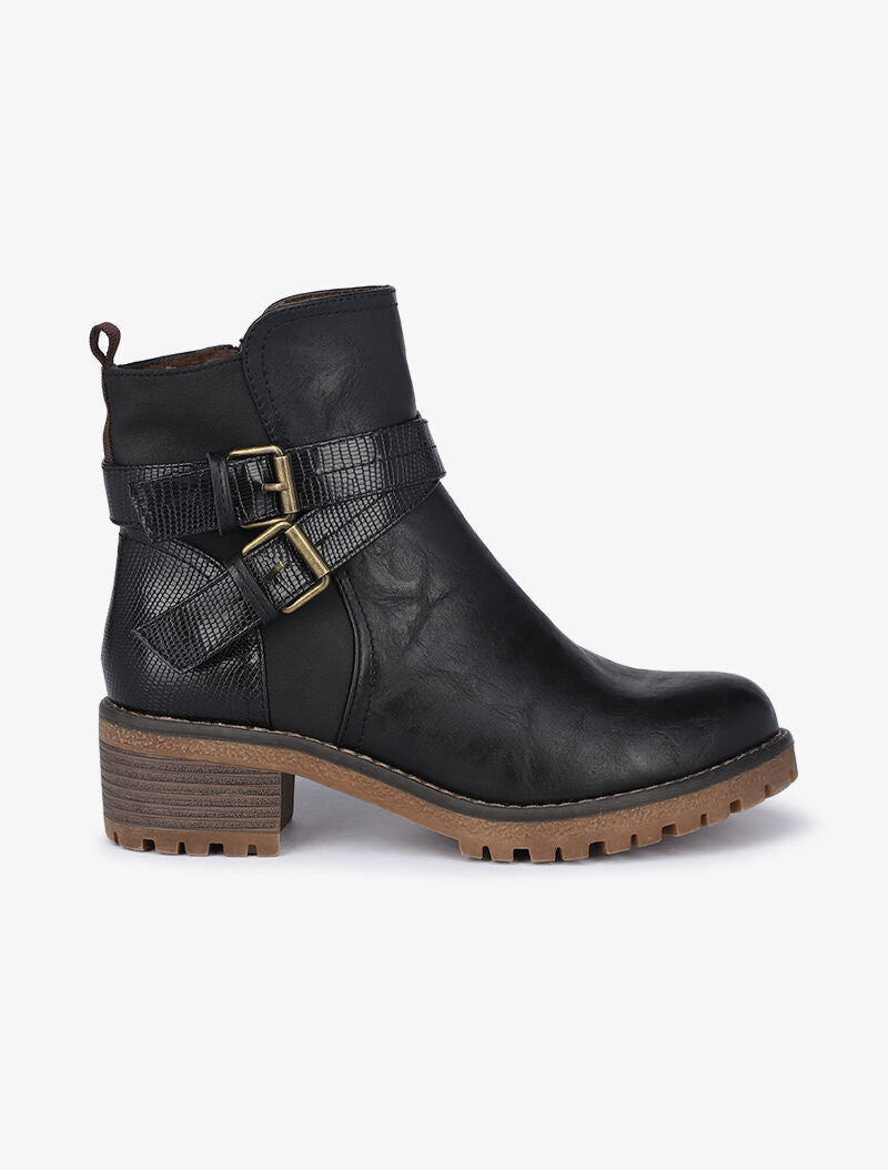 Boots bi-matière fourrées à double sangles - Noir - 2
