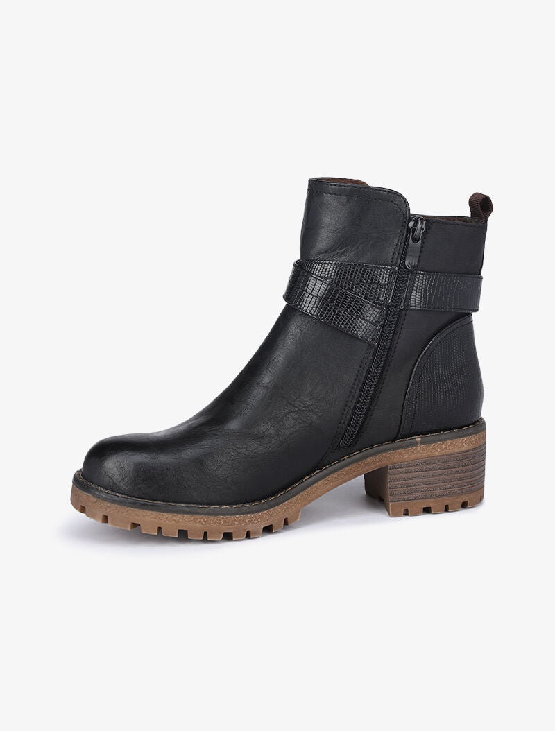 Boots bi-matière fourrées à double sangles - Noir - 4