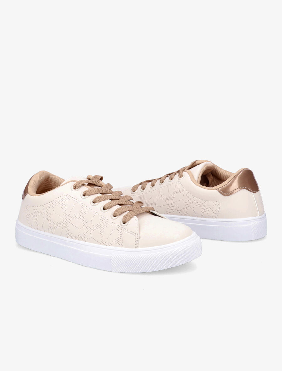 Baskets en simili perforé motif trèfles - Beige - 4
