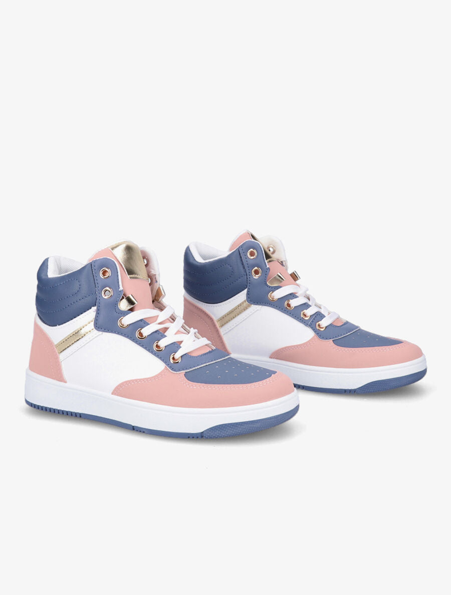 Sneakers montantes en simili - Bleu/rose - 4