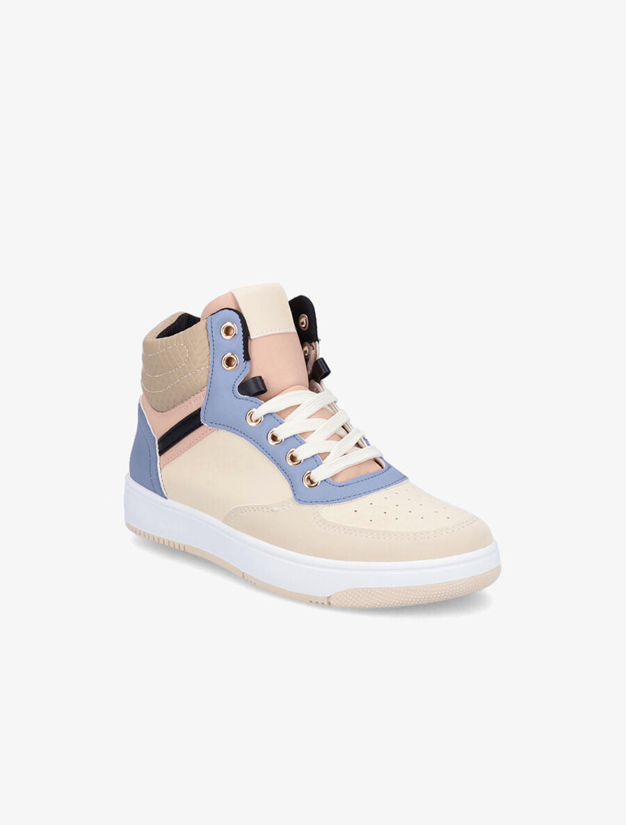 Sneakers montantes en simili - Beige/bleu - 2
