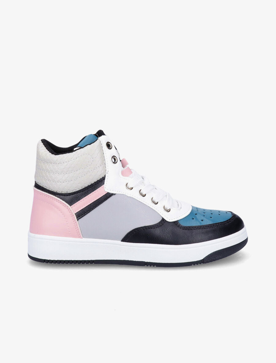 Sneakers montantes en simili - Gris/rose - 1