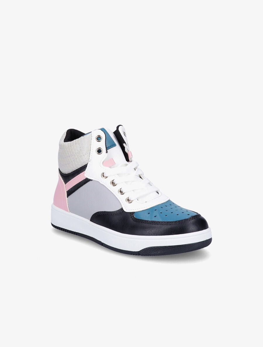 Sneakers montantes en simili - Gris/rose - 2