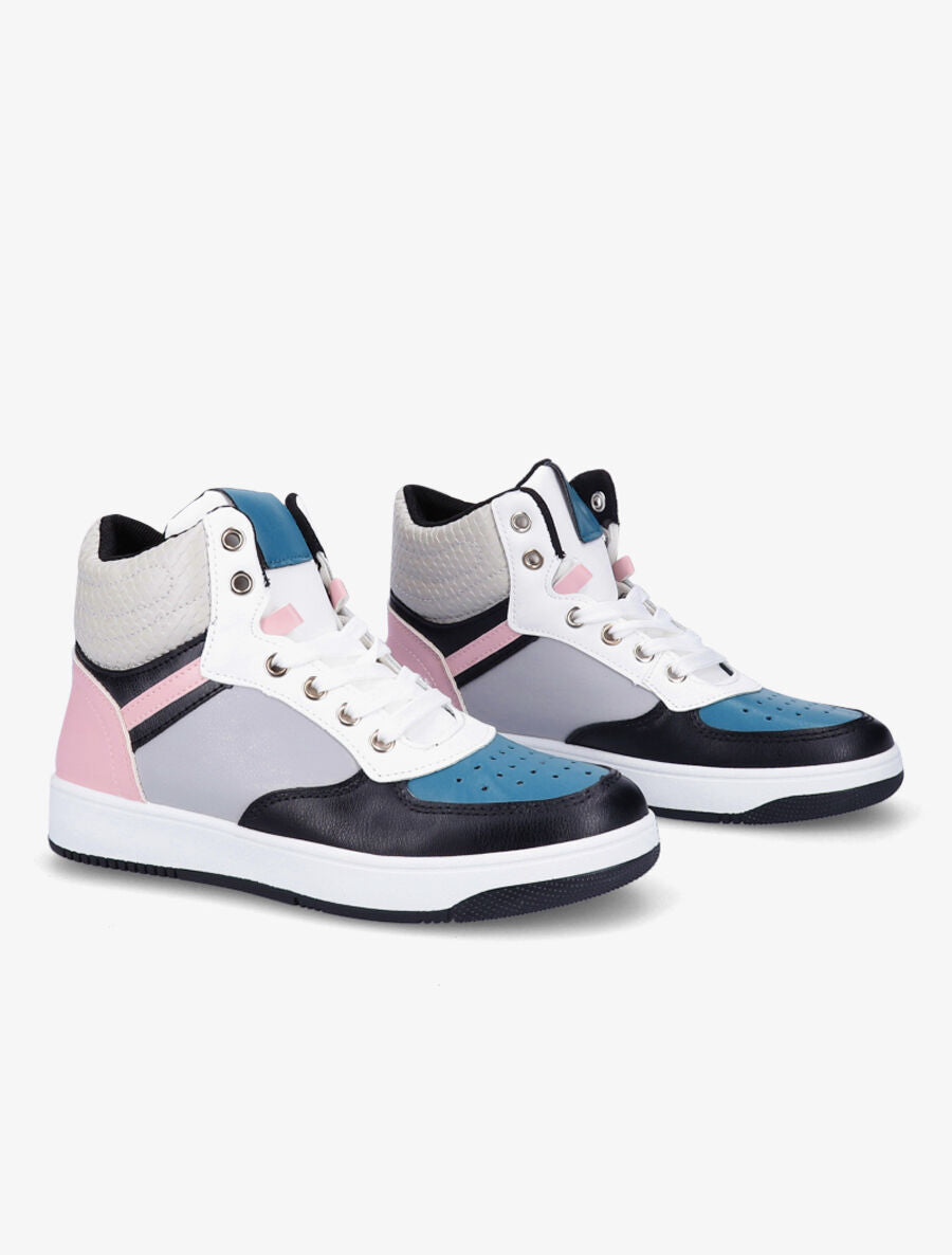 Sneakers montantes en simili - Gris/rose - 4