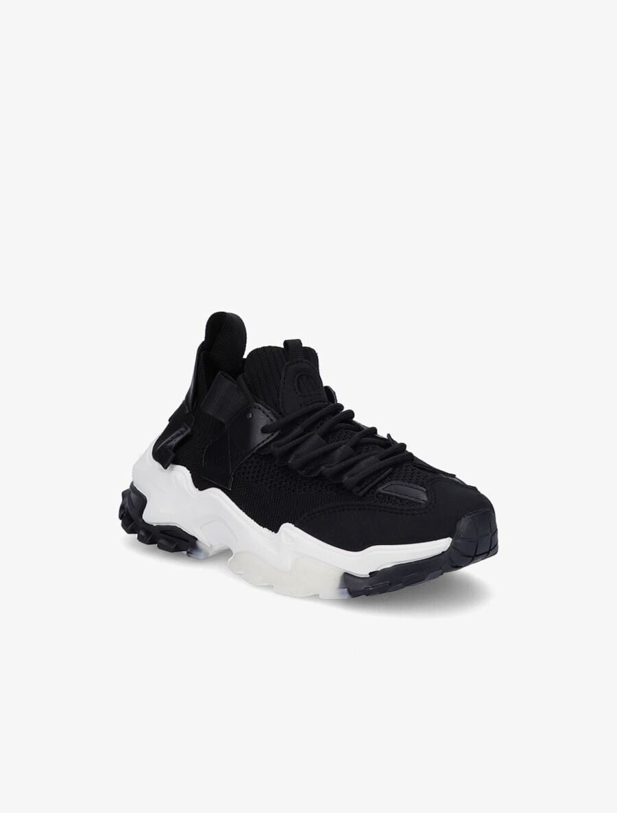 Sneakers en toile à lacets et semelles stylisées - Noir - 2