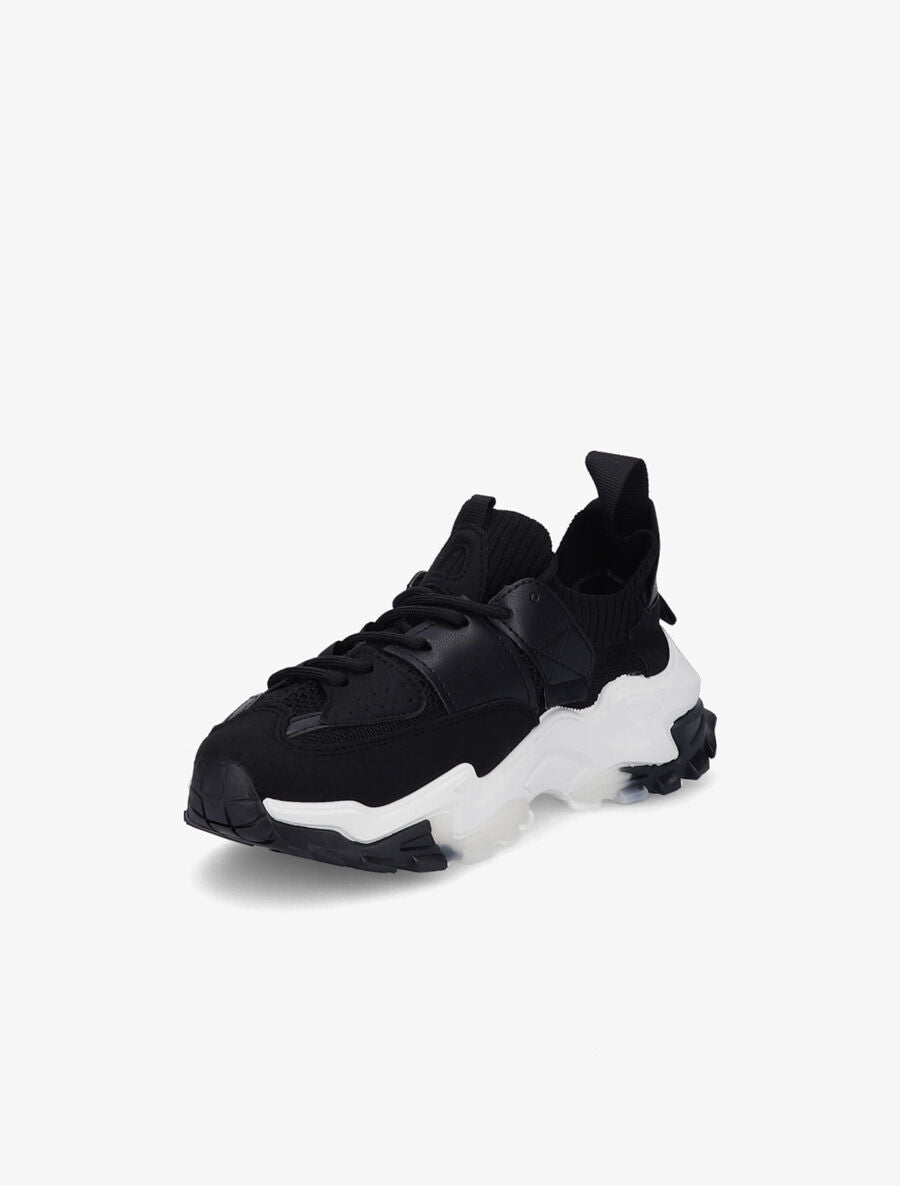 Sneakers en toile à lacets et semelles stylisées - Noir - 3