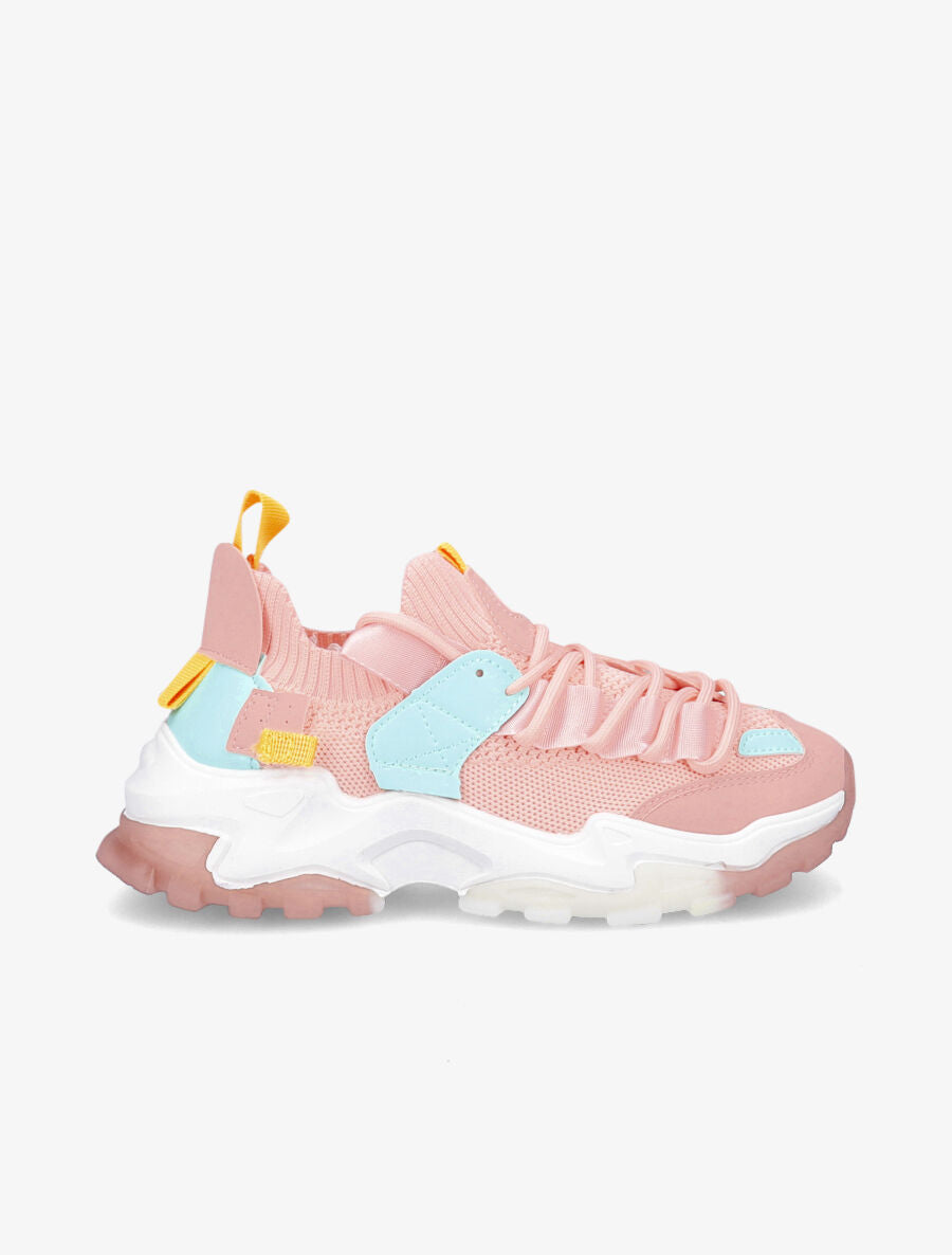 Sneakers en toile à lacets et semelles stylisées - Rose - 1