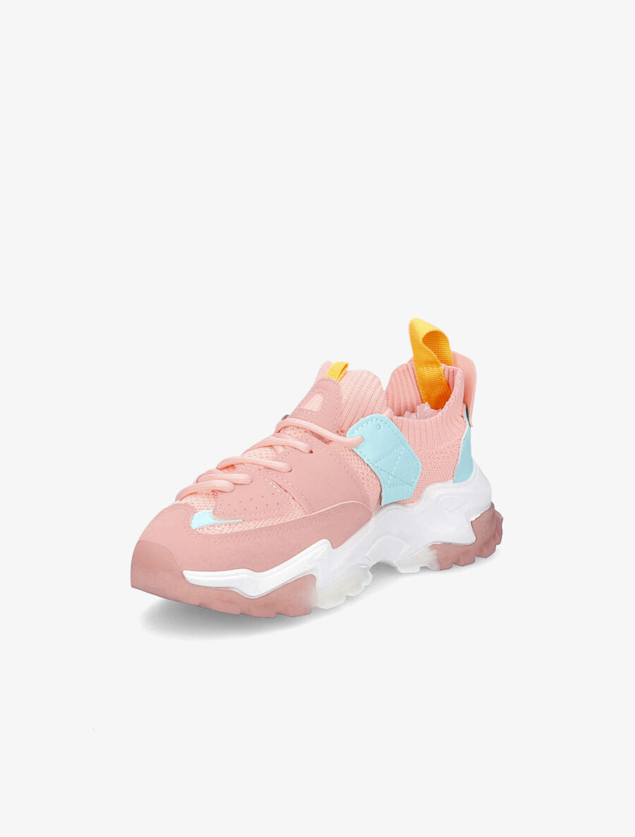 Sneakers en toile à lacets et semelles stylisées - Rose - 3
